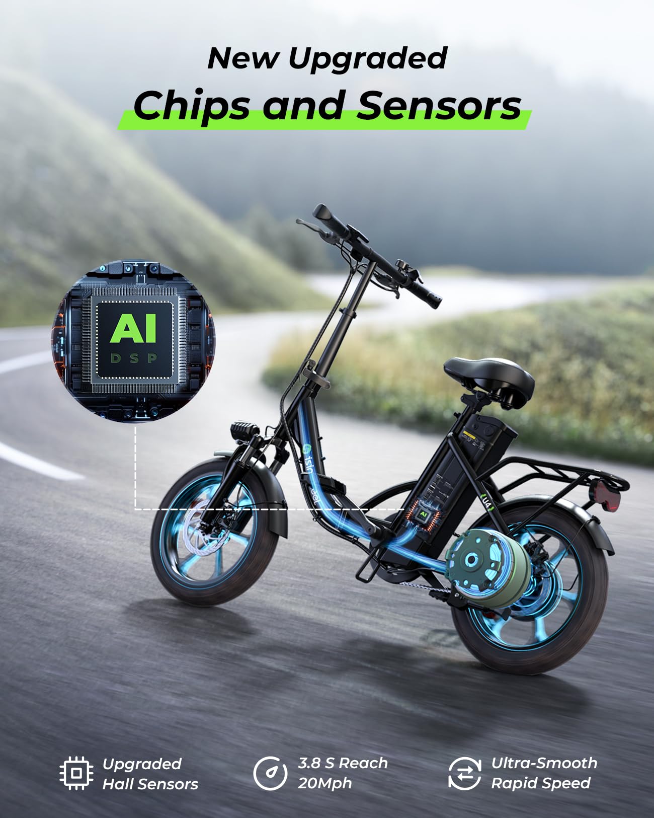 isinwheel U4 16" Folding Electric Bike for Adults, 750W Peak Motor with Max 55Miles PAS Range & 19MPH EBike, 374.4Wh Battery Electric Bicycles Step-Thru Commuter E Bikes for Adults and Teens