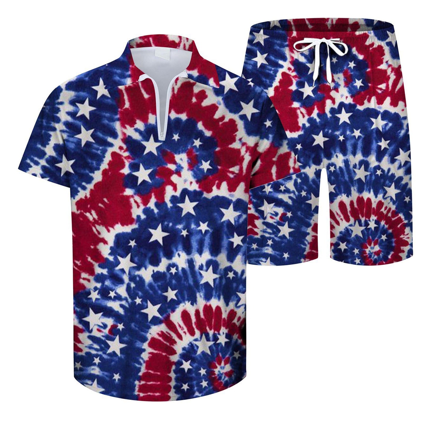 Generic Mens 2 Piece Outfits American Flag Polo Shirt Short Sleeve and Short Sets Fashion Summer Casual Tracksuit, X-Large, #E07-dark Blue