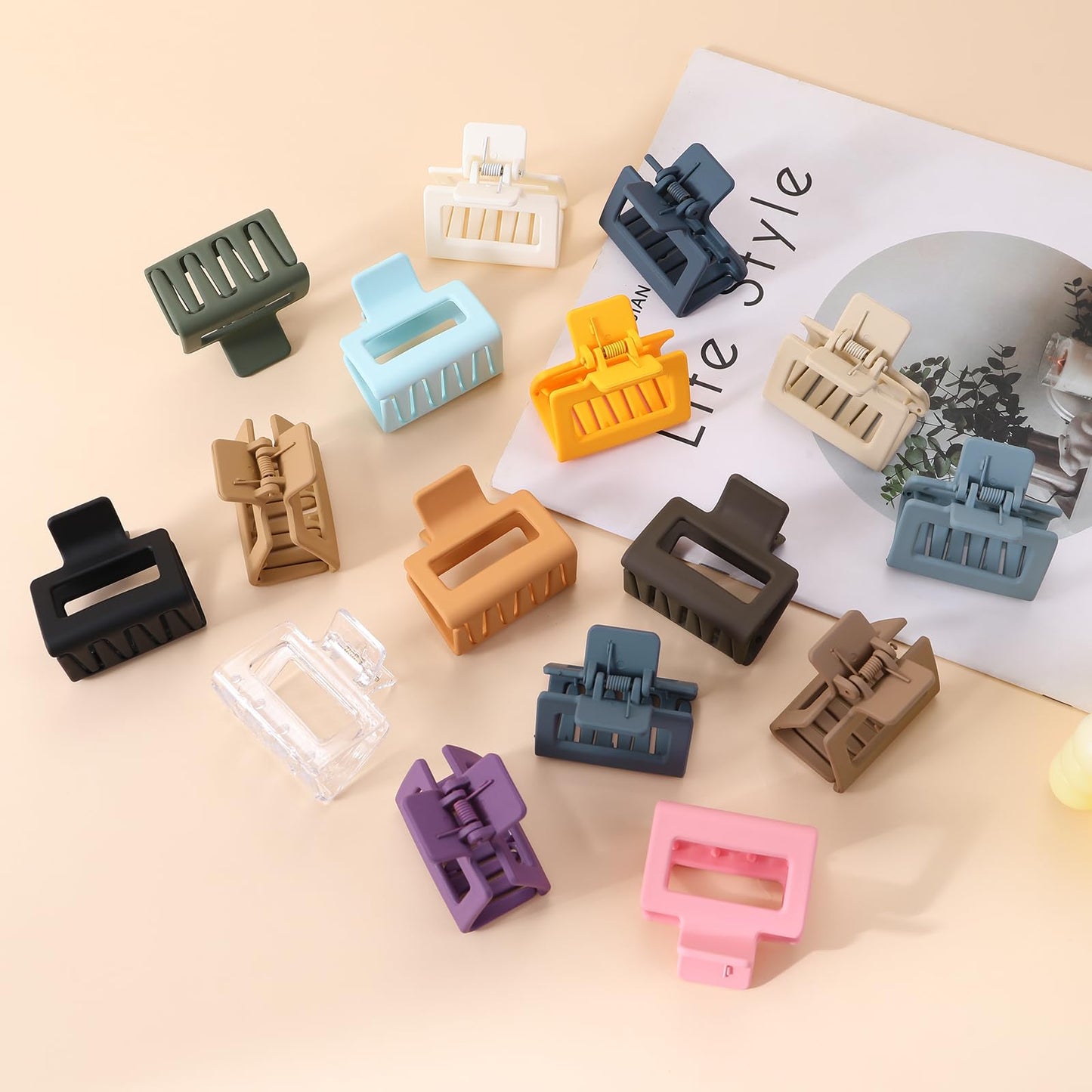 Small Hair Clips for Women and Girls - 2 Inch Rectangle Medium Claw Clips for Thin/Fine Hair - Nonslip Strong Hold Matte Jaw - 16 Pack(natural colors)