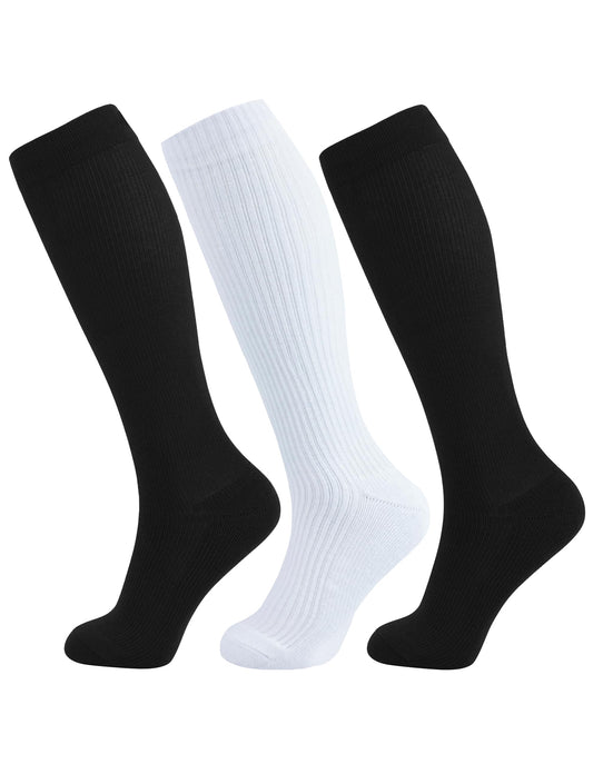 +MD 3 Pairs Compression Socks for Women & Men 8-15mmHg Cushion Moisture Wicking Support Stockings for Airplane Flights, Travel, Nurses, Edema 9-11 Black White