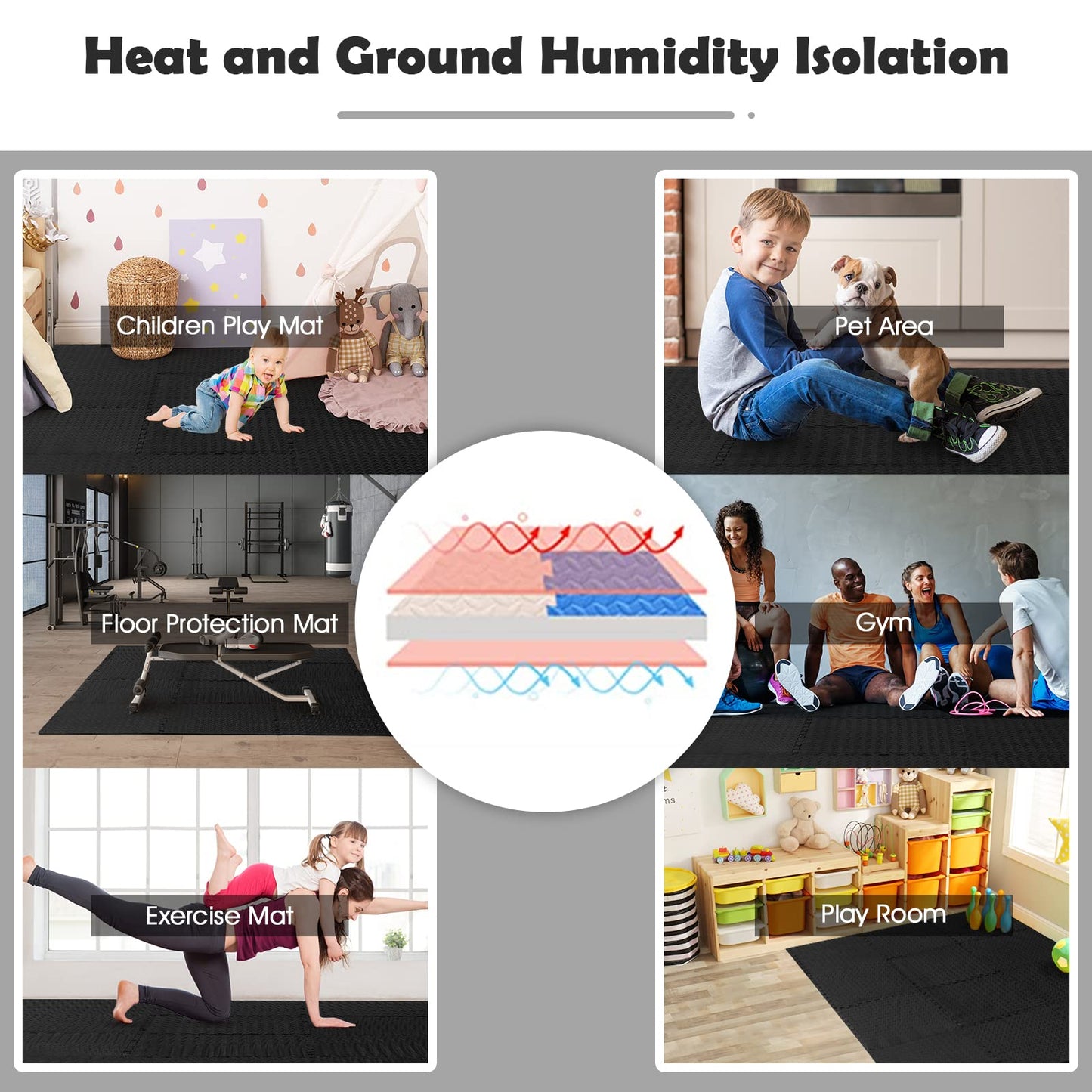 Tangkula 12 Tiles Exercise Flooring Mats with Border, Non-Slip EVA Foam Protective Mats, Elastic Puzzle Play Mats, 1/2" Interlocking Floor Mats for Home Gym, Fitness Room, Workshop Equipment(Black)