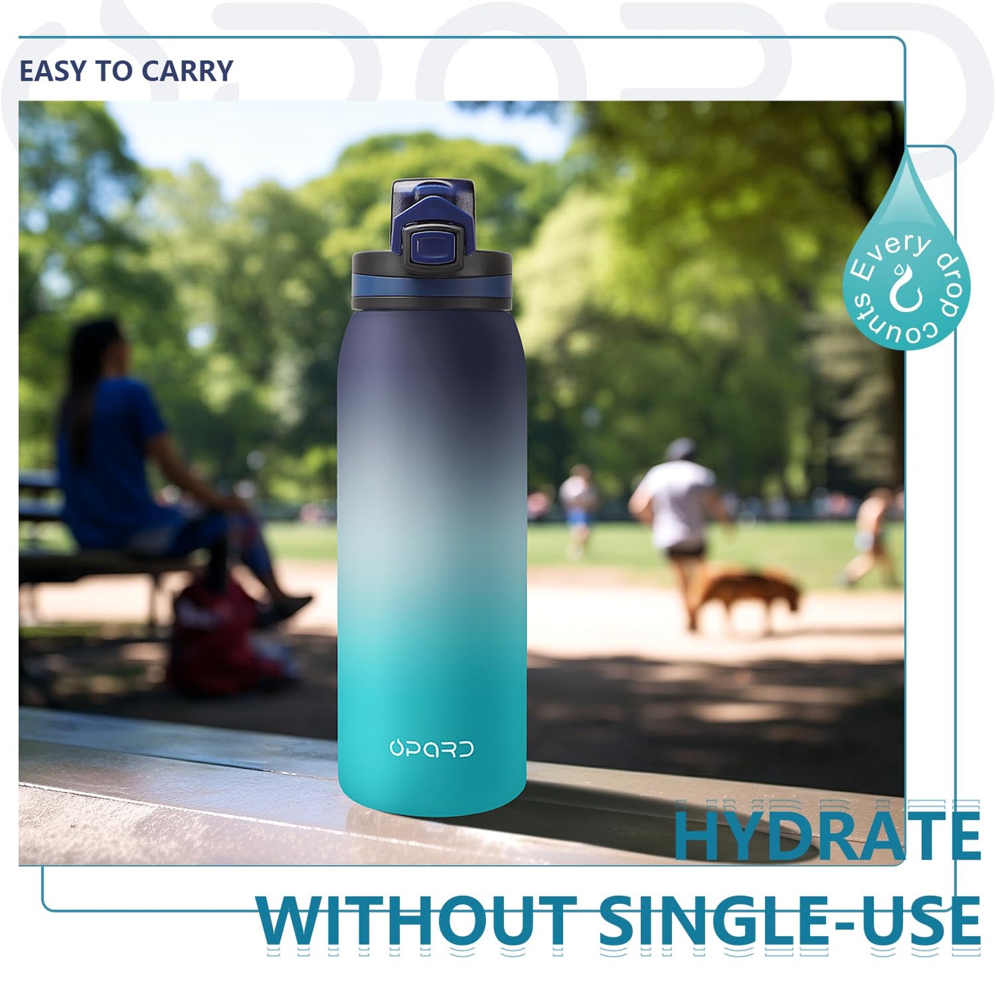 Opard 30oz Sports Water Bottle with Leak Proof Flip Top Lid BPA Free Tritan Reusable Plastic for Gym and Outdoor