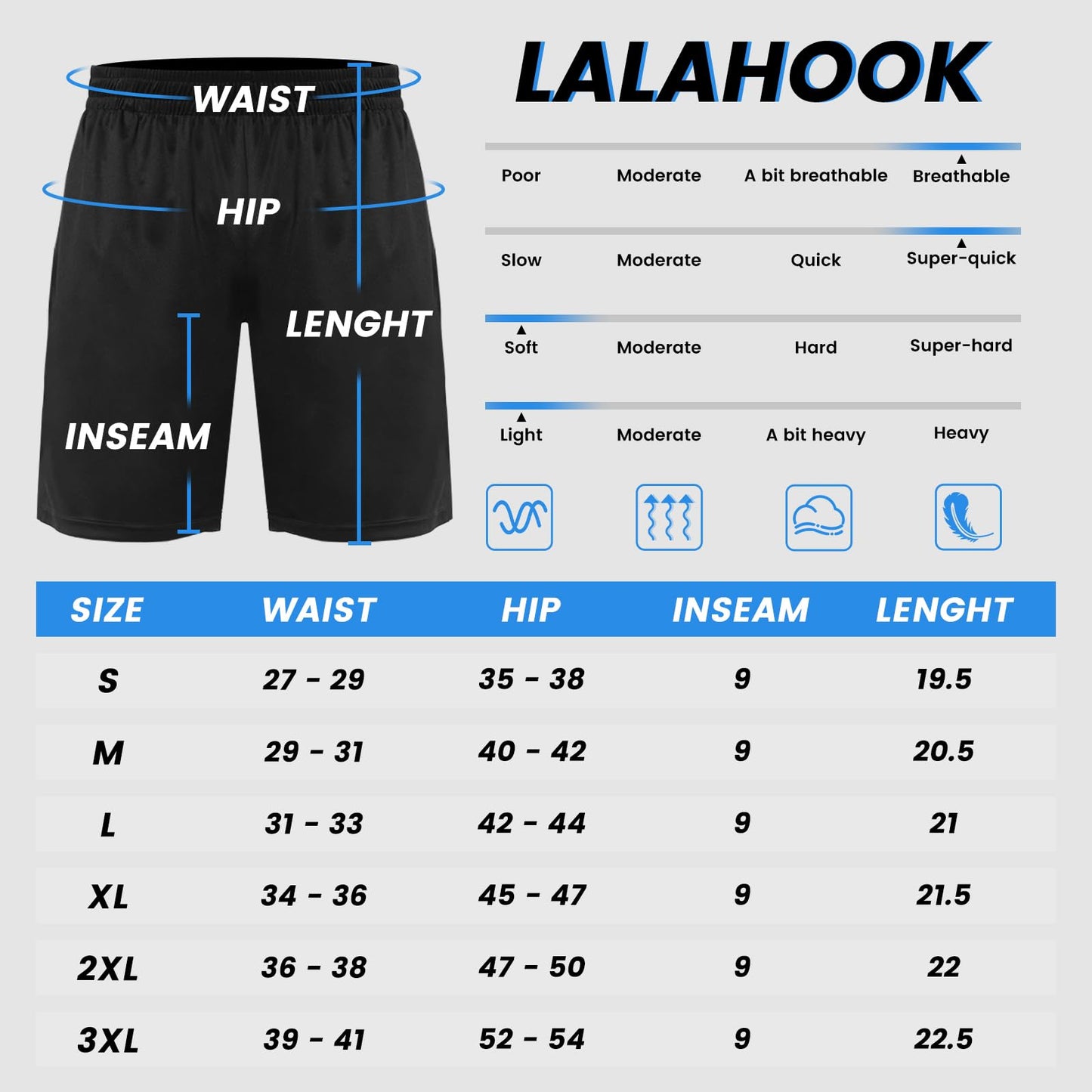 LalaHooK Basketball Gym Mens Shorts - Athletic Quick Dry Black Workout Shorts with Pockets for Casual Running Activewear