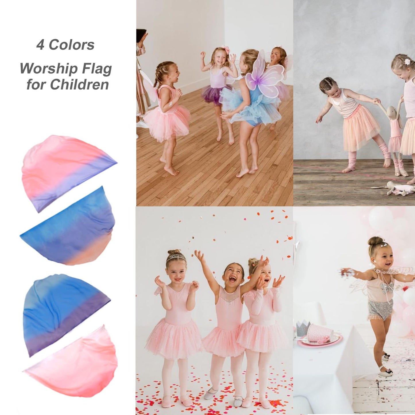 Worship Flag with Scalable Rod for Kids Children, 36" Semicircle Flex Chiffon Flag for Dance Practice Performance, Praise Flag, Divine Flag, Church Flag (B14)