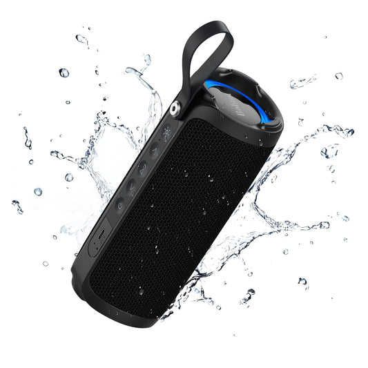 Bobtot Portable Bluetooth Speaker, IPX6 Waterproof Speaker with Punchy Bass, 15W Loud Sound, RGB, 15H Playtime, Dual Pairing for Party, Camping, Beach, Black