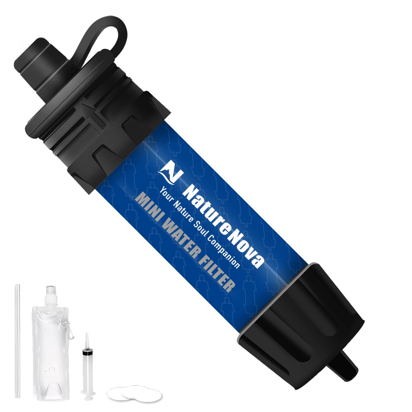 Mini Water Filter NatureNova Portable Emergency Water Filtration System Hiking Camping Straw Survival Gear Emergency Preparedness(Blue, 1 Pack