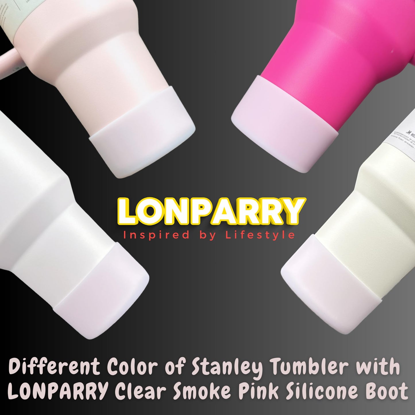 LONPARRY 4-Pack Silicone Boot for Stanley Cup IceFlow Rubber Bottom Sleeve Protector for Stanley Tumbler HydroFlask Simple Modern Owala Car Travel Cup Bottle Bottom (2Clear+2Smoky Pink)