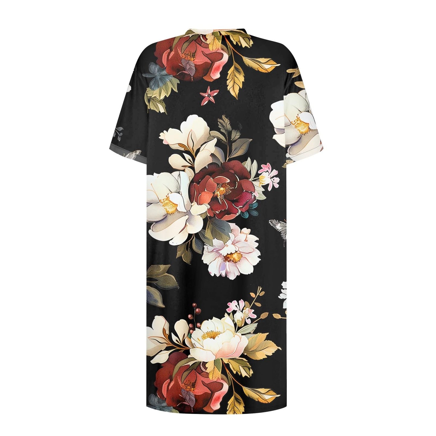 DPKLAD Comfy Dress Fashion Biker Wide Sleeve Dresses Women Spring Cropped Print Loose Fit Crewneck Ruched Cotton Stretch Tunic Dress Woman Deep Red