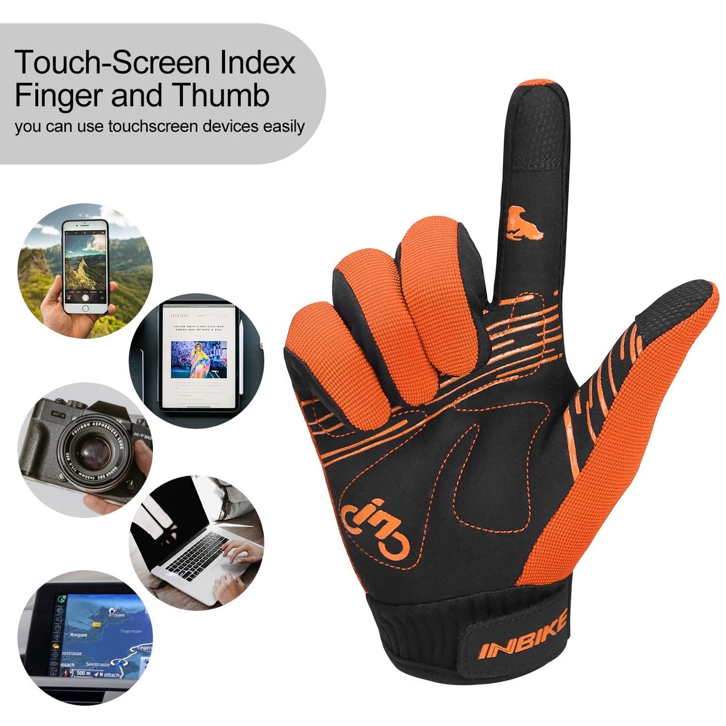INBIKE Cycling Gloves for Men/Women Bike Gloves with Touchscreen-Padded Anti-Slip Mountain Biking MTB Bicycle Gloves for Cycling/Workout/Gym/Outdoor Orange XL
