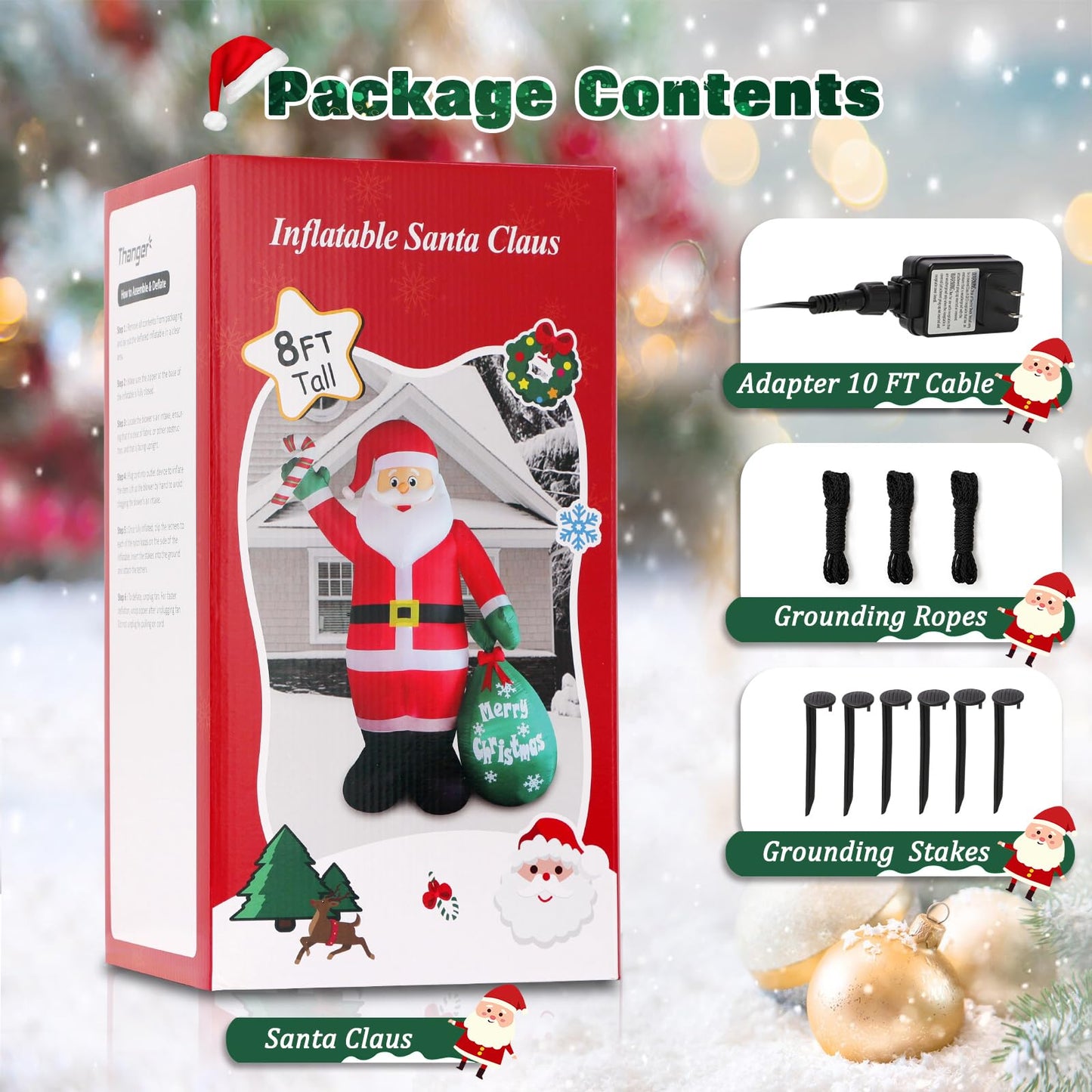 8 FT Christmas Inflatable Santa Claus with Candy and Big Gift Bag Outdoor Decor, Blow Up IP44 Weatherproof Xmas Decorations for Yard, Built-in LED Light for Gardern Lawn Indoor Winter Holiday