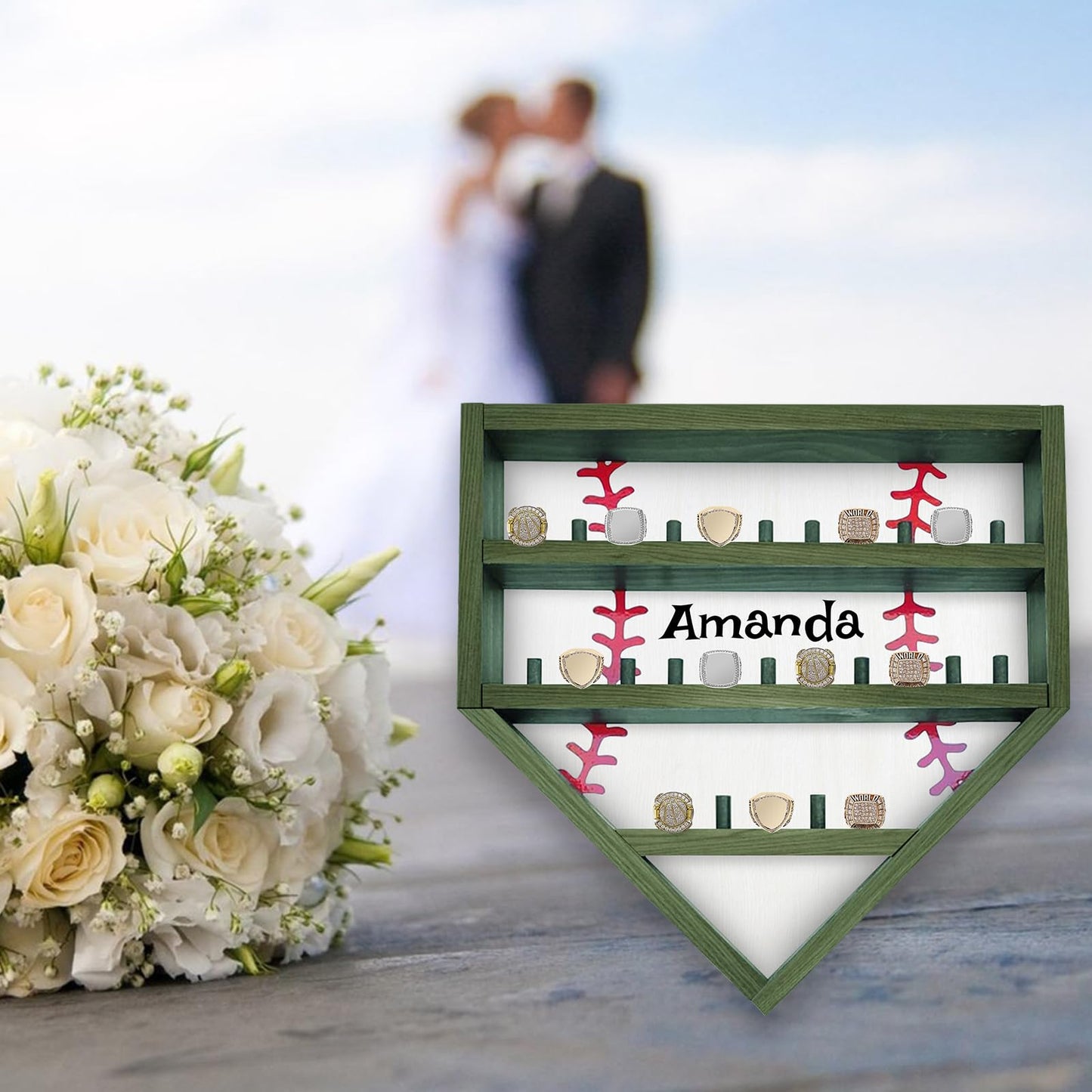 Personalized Baseball Ring Display Case Custom Name Number Wood Baseball Championship Ring Display Case Stand, Softball Ring Holder Display Wall Mount, Trophy & Medal Gift for Men Dad