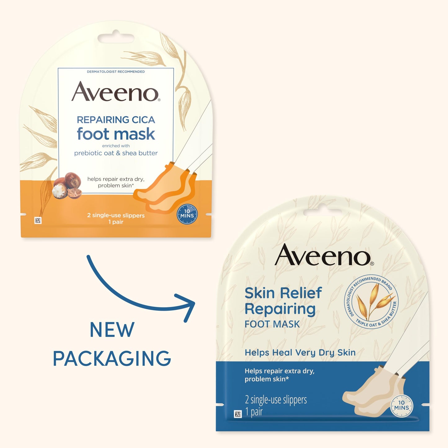 Aveeno Skin Relief Repairing Foot Mask, Moisturizing Socks with Prebiotic Oat & Shea Butter for Very Dry Skin, Foot Care for Sensitive Skin, Fragrance-Free, 1 Pair of Single-Use Slippers