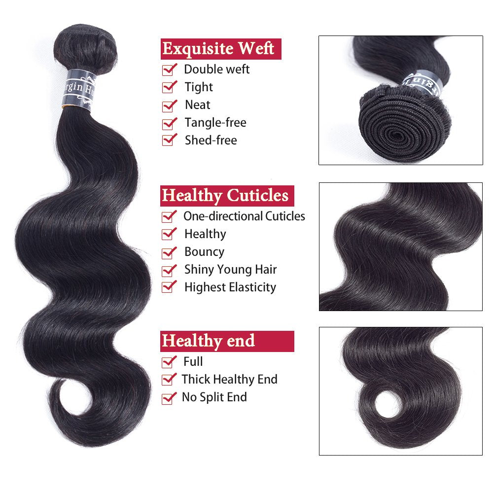 Amella Hair 100% Unprocessed Brazilian Body Wave One Bundle 22inch 8A Brazilian Virgin Hair Weave Human Hair Bundles Body Wave Natural Black Color 90-95g/bundle