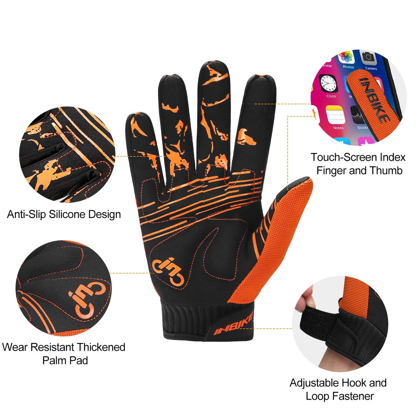 INBIKE Cycling Gloves for Men/Women Bike Gloves with Touchscreen-Padded Anti-Slip Mountain Biking MTB Bicycle Gloves for Cycling/Workout/Gym/Outdoor Orange XL