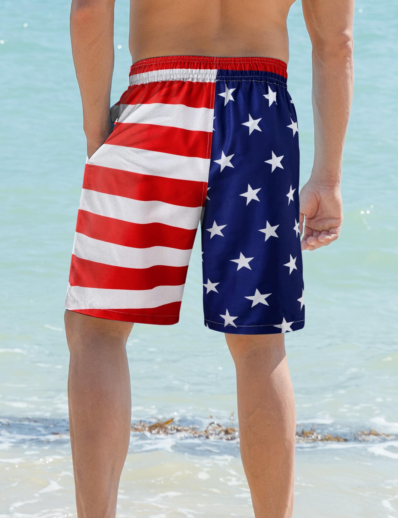 ALISISTER Men American Flag Swim Trunks Compression Liner 4th of July Board Shorts USA Independence Day Boardshorts Swimsuits Swimwear 7 Inch