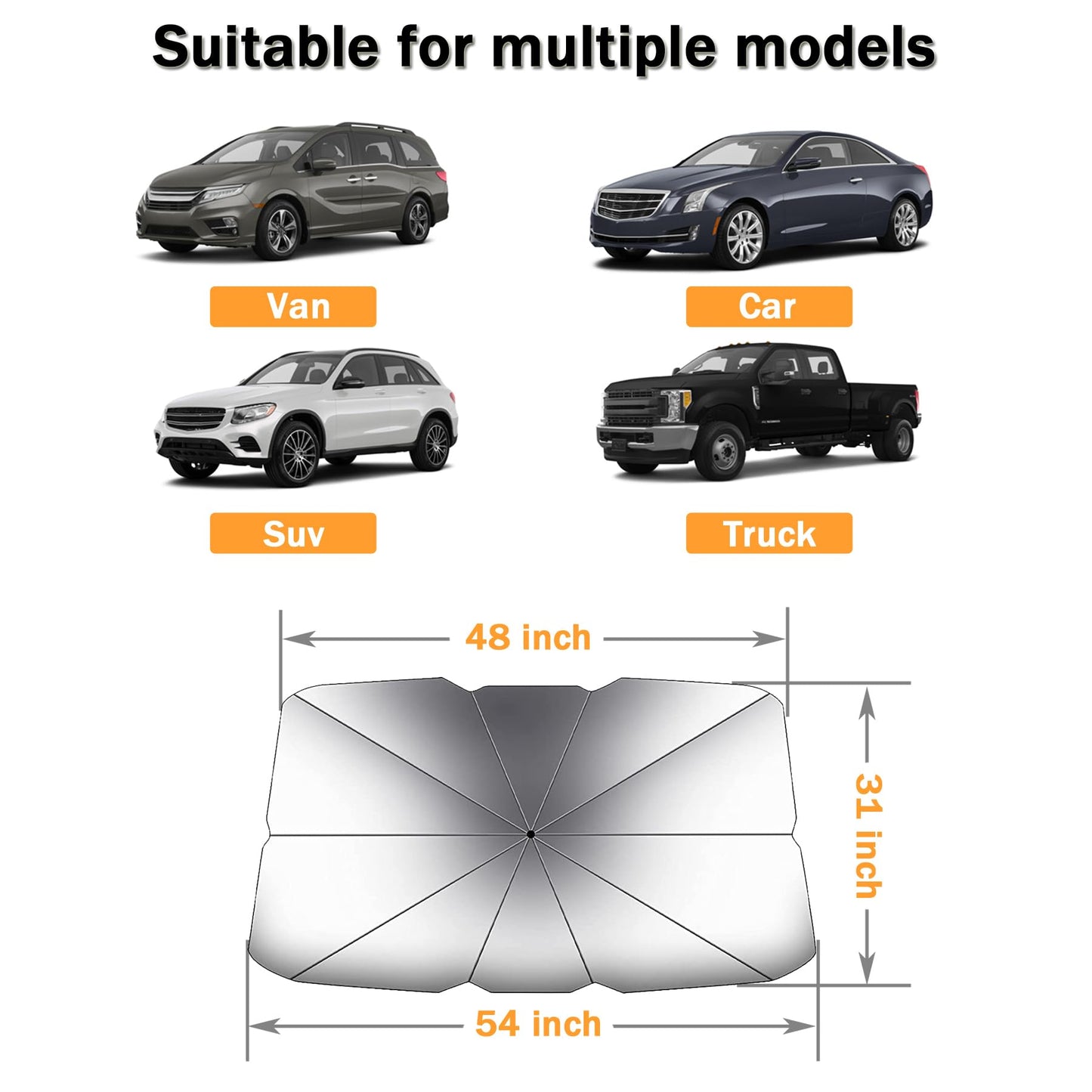 Amiss Foldable Windshield Sun Shade Umbrella - UV Reflecting Car Sunshade Cover (3155 Inch)