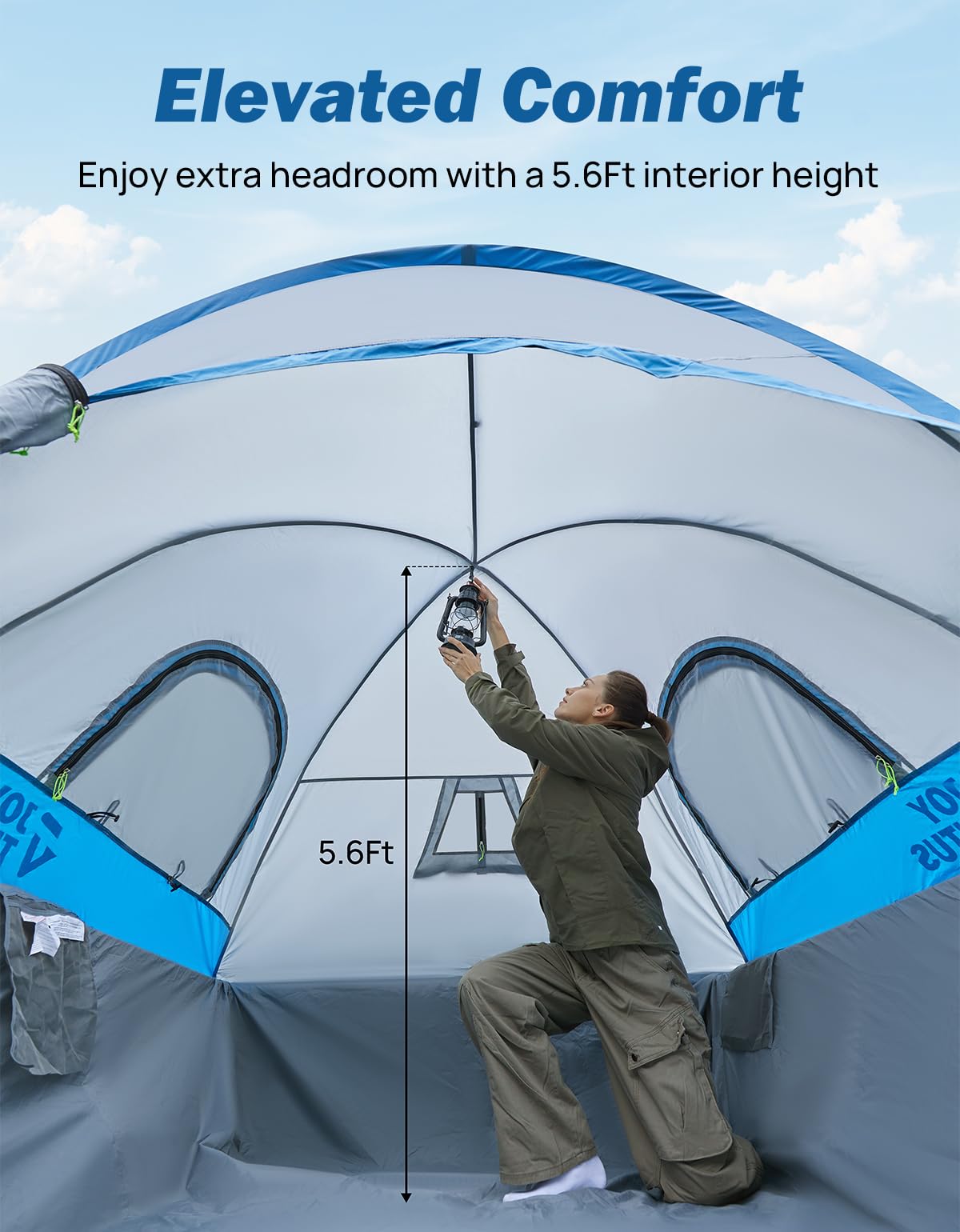 JOYTUTUS Truck Tent, Portable Truck Bed Tent for 5.5'-5.8' with Rainfly, Truck Tent with Fiberglass Pole, Waterproof PU2000mm Double Layer for 2 Person - Blue