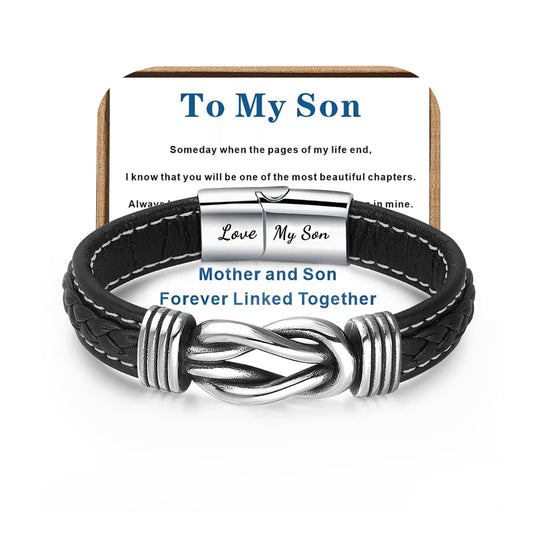 Leather Bracelet for Men Multi-Layer Braided Leather Infinity Bracelet with Clasp Black Inspirational Bangle Bracelets Wristband Christmas Birthday Valentine's Day Gifts for Son
