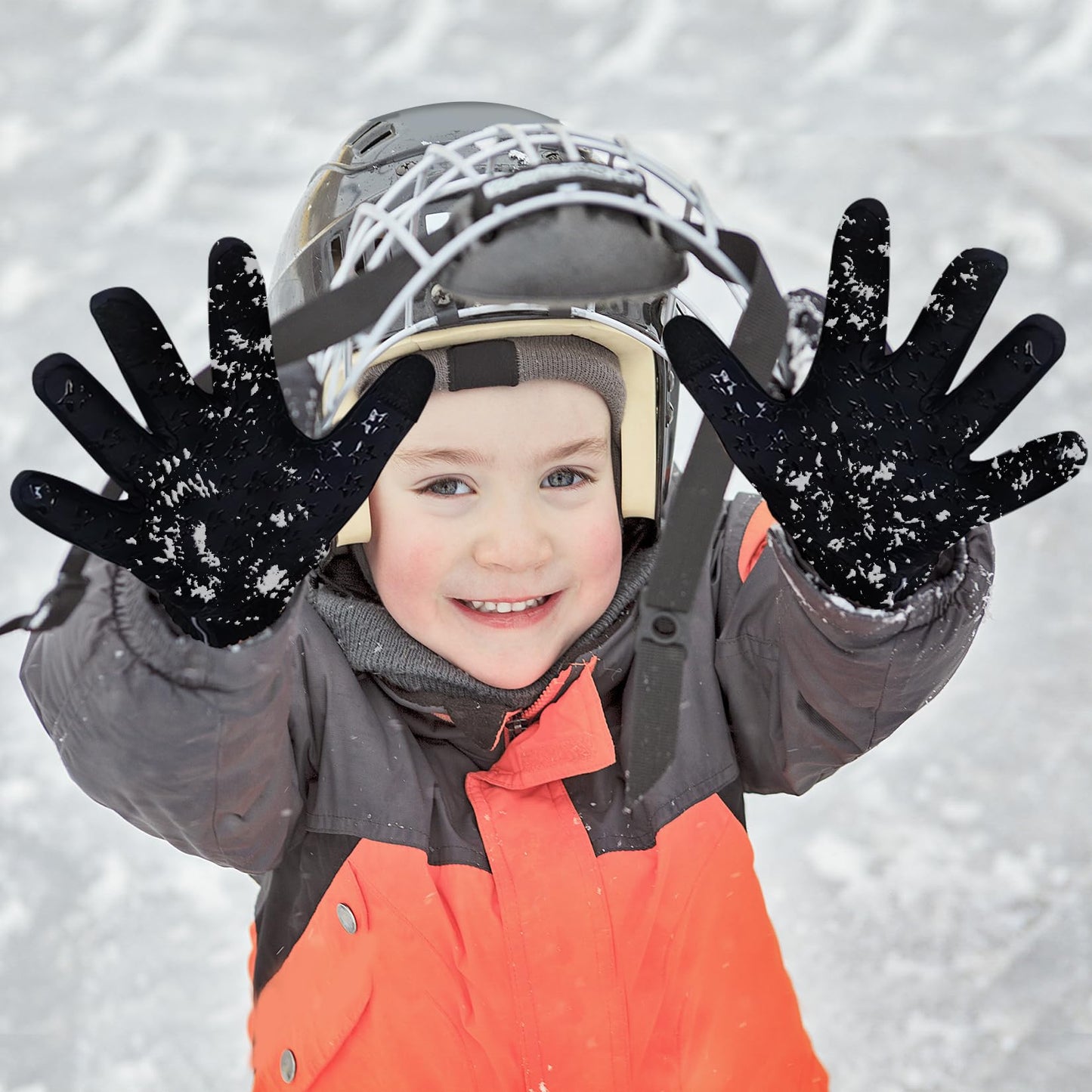 Aprilfrog Winter Kids Warm Sports Gloves: Cold Weather Water-Resistant Touchscreen Fleece Soft Lining Children Outdoor Mittens for Boys Girls Aged 4-12 Black Large