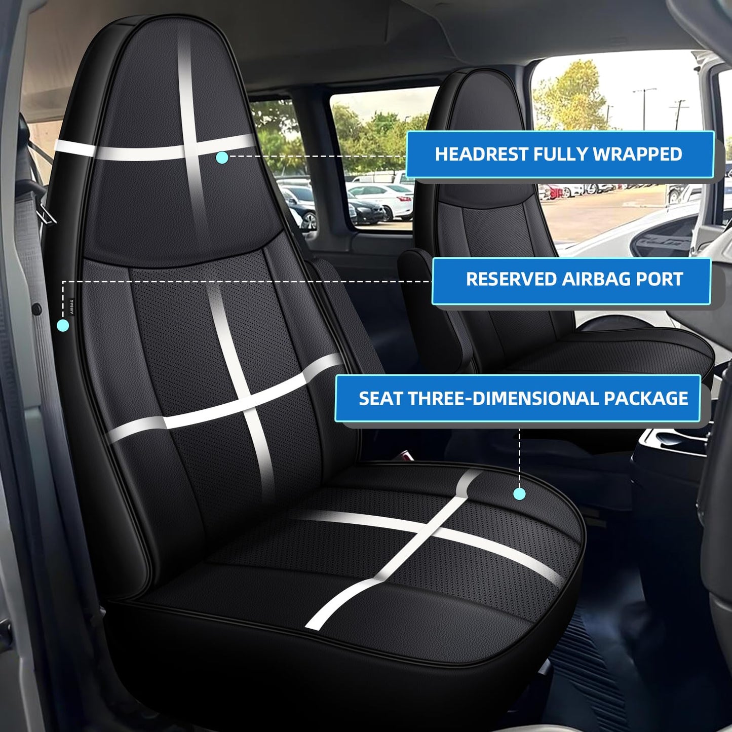AOMSAZTO Car Seat Covers for Chevy Express Van seat Covers Accessories 2010-2025 Artificial Leather, Waterproof, Wear-Resistant
