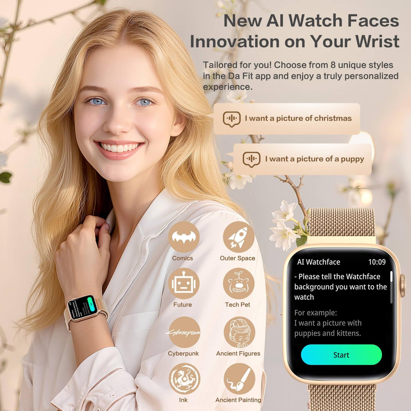 2025 Smart watches for Women with Blood Pressure Monitor, 1.9" AMOLED DA GPT AI Voice Smartwatch, 24/7 Heart Rate Stress Sleep Monitor,123 Sports Modes, IP68 Waterproof Fitness Tracker for Android iOS