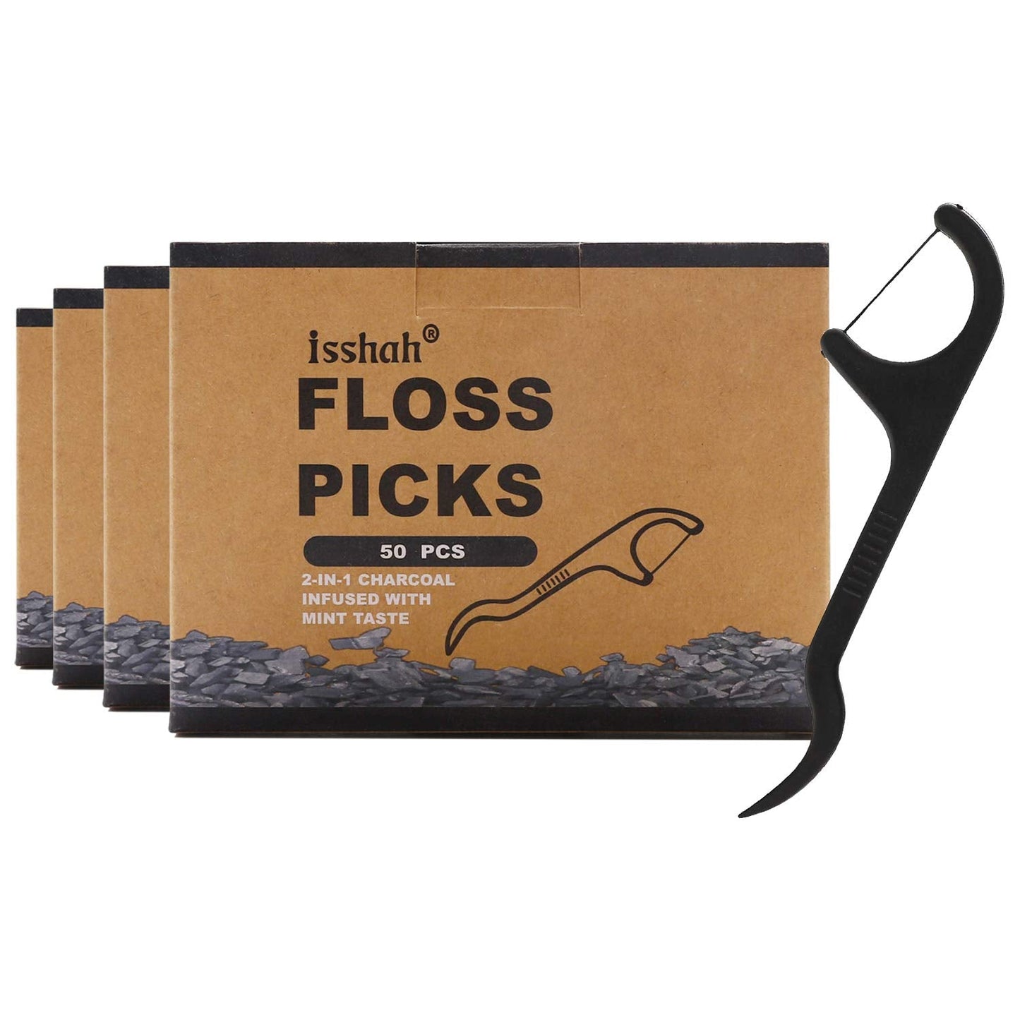 Natural Dental Floss Picks - 200 Count - PETA Approved, BPA Free, Vegan, Sustainable, Eco Friendly, Natural Dental Flossers by Isshah (Mint)