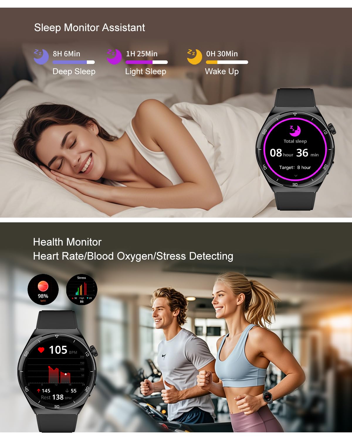 AMOLED Smart Watches for Men Women Fitness Tracker Watch Smartwatch for Android Phones/iPhone Compatible 1.43" HD Mens Watch with SOS ChatGpt AI Voice Heart Rate Sleep Female Cycle IP68 Waterproof