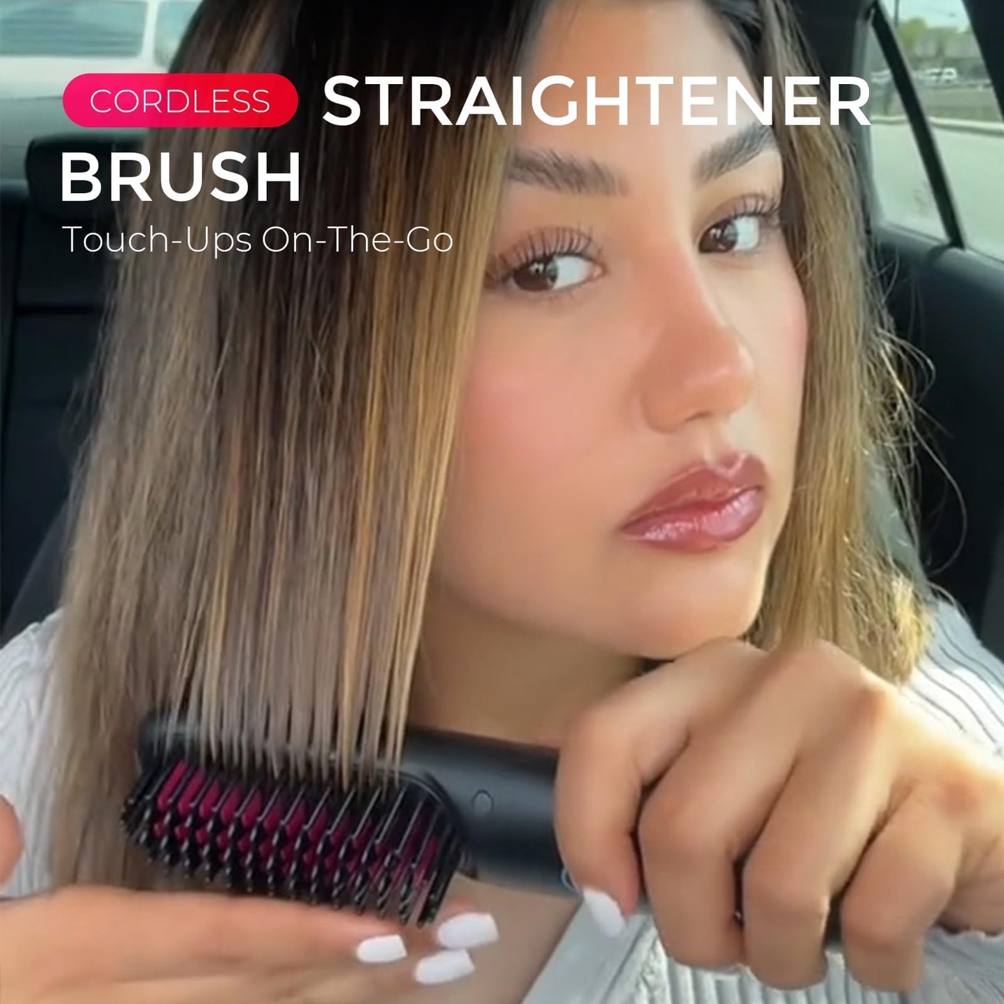 TYMO Cordless Hair Straightener Brush - Upgrade Porta ECO Portable Straightening Brush for Travel, Mini Hot Straightening Comb for Women, Ceramic Coating, Lightweight for Touch-ups,Anti-Scald, Black