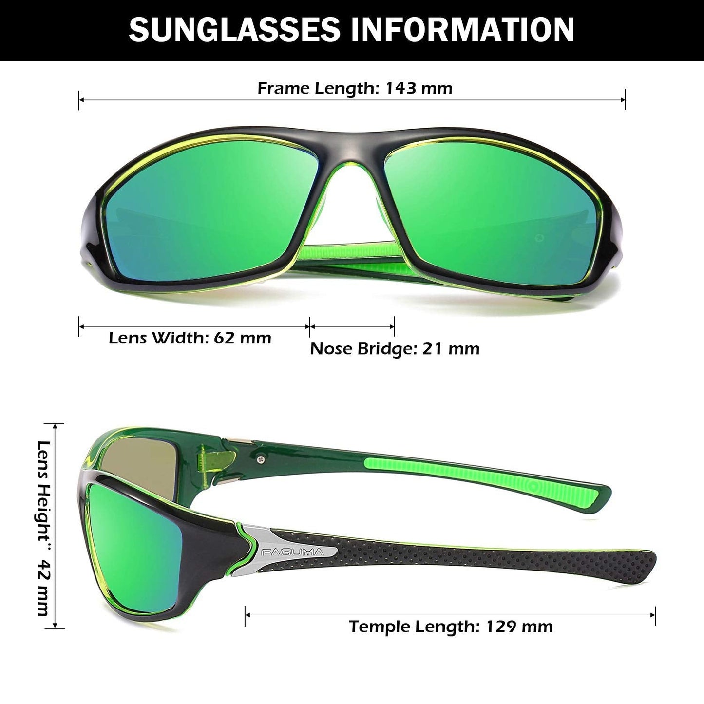 FAGUMA Sports Polarized Sunglasses For Men Cycling Driving Fishing 100% UV Protection