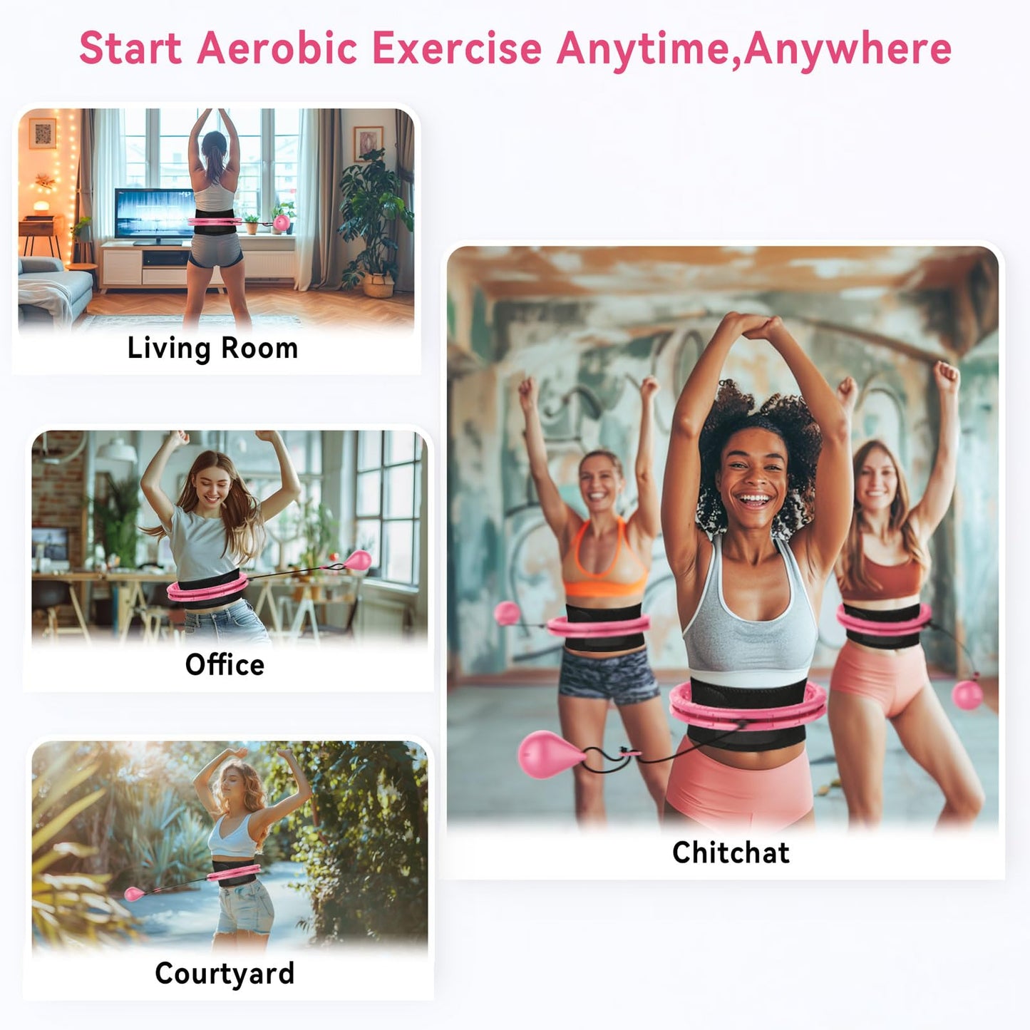 Weighted Hula Hoop for Adults Weight Loss,Infinity Weighted Hoop Plus Size with Sweat Belt,Waist Trainers for Women,Exercise Hula Hoop Womens Weight Loss at Home (Bright Pink)