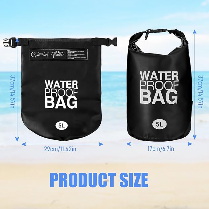 Jexine 10 Pack Dry Bag Waterproof, 5L Ultralight Dry Sacks Roll Top Storage Bag Backpack Camping Portable Outdoor Bags Keep Gear for Backpacking Kayaking Hiking Swimming Fishing Boating(Black)