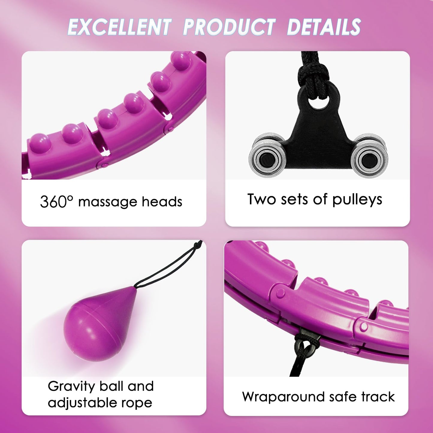 Brebon Weighted Hoola Infinity Exercise Fit Hoops Plus Size, 2 in 1 Weight Loss 24 Detachable Knots Hoops Adjustable Auto-Spinning Ball Abdomen Fitness Equipment for Adult, Purple