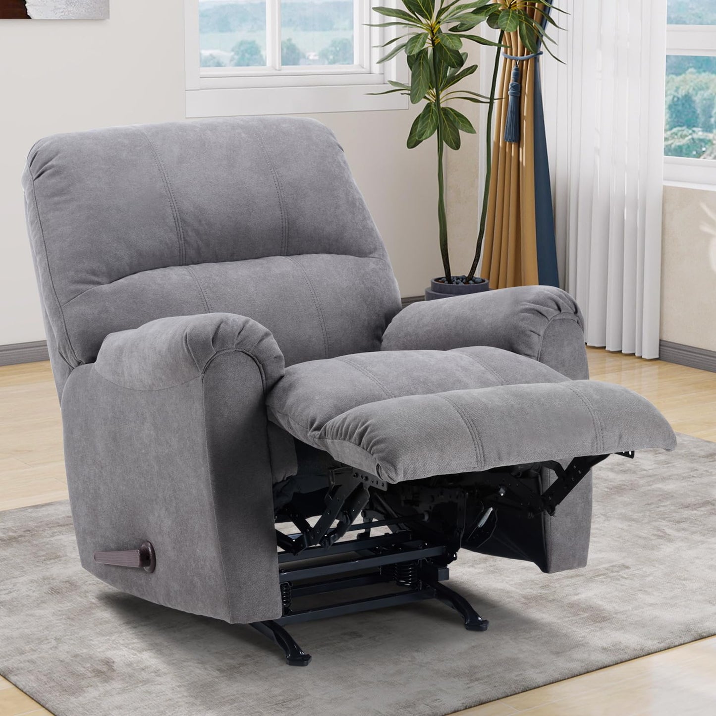 CANMOV Rocker Recliner Chair for Adults,Manual Recliner Chair with Overstuffed Backrest and Armrests, Soft Fabric Manual Rocking Reclining Sofa for Living Room,Grey