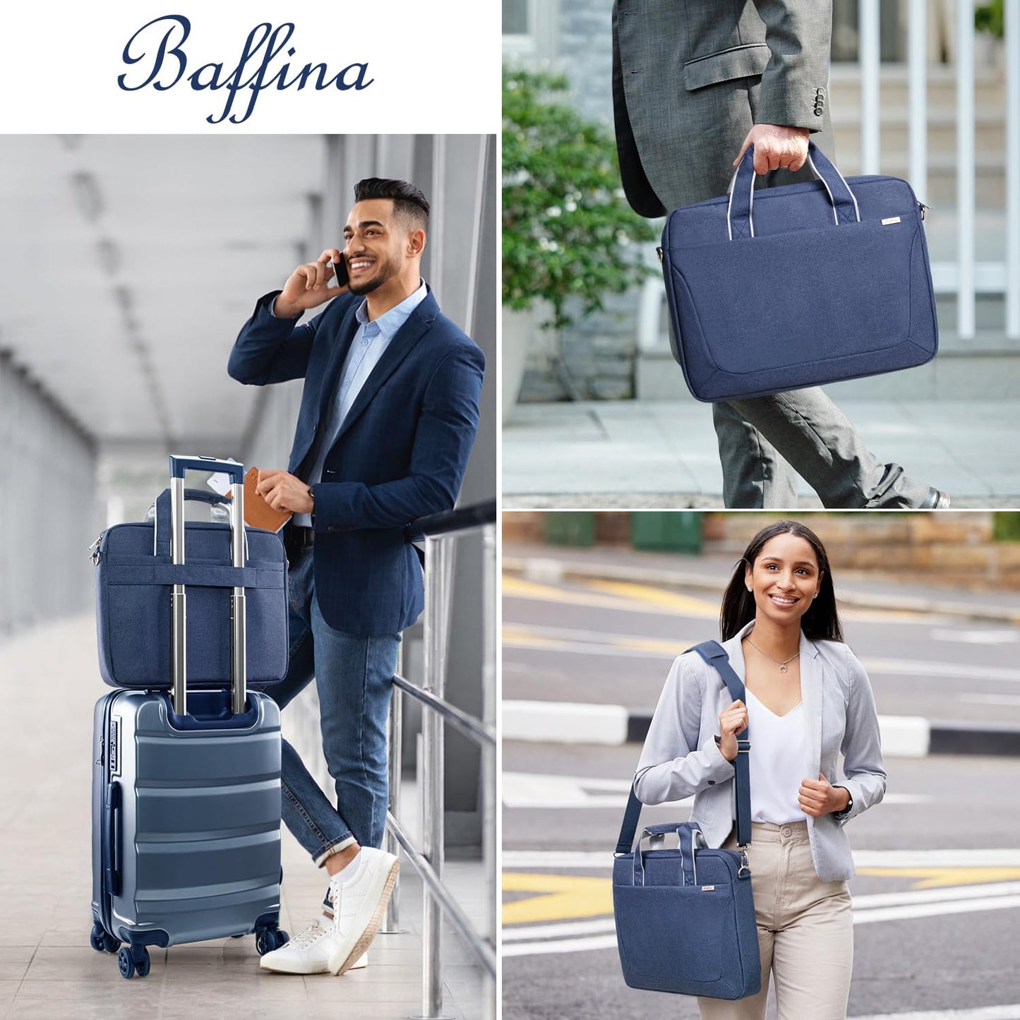 BAFFINA 15.6 16 Inch Laptop Shoulder Bag for Men Women,Waterproof Computer Carrying Case Messenger Bag with Strap,Laptop Briefcase for 14-15-16 Inch MacBook/Chromebook/Notebook Hp Dell Acer Asus,Blue