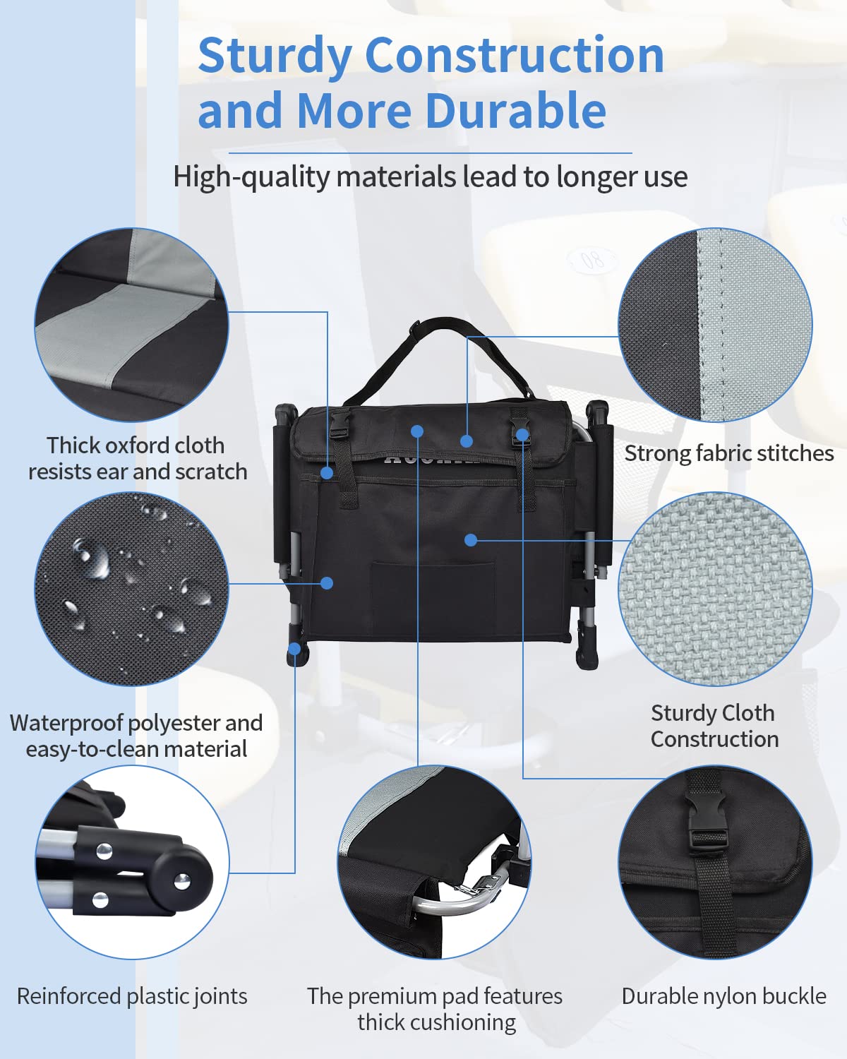 AOOXIMI Stadium Seats for Bleachers with Back Support, Bleacher Seats with Backs and Cushion Wide, Stadium Chairs with Cup Holders, Mesh Bags and Hide Hooks, for Basketball and Football Bench Seats