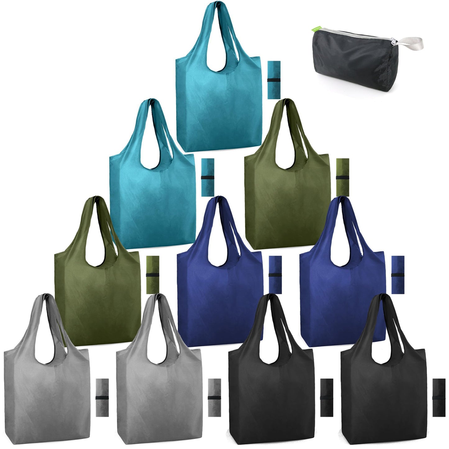 BeeGreen Reusable-Grocery-Bags-Foldable-Machine-Washable-Reusable-Shopping-Bags-Bulk Colorful 10 Pack 50LBS Extra Large Folding Reusable Bags Totes w Zipper Storage Pouch Lightweight Polyester Fabric
