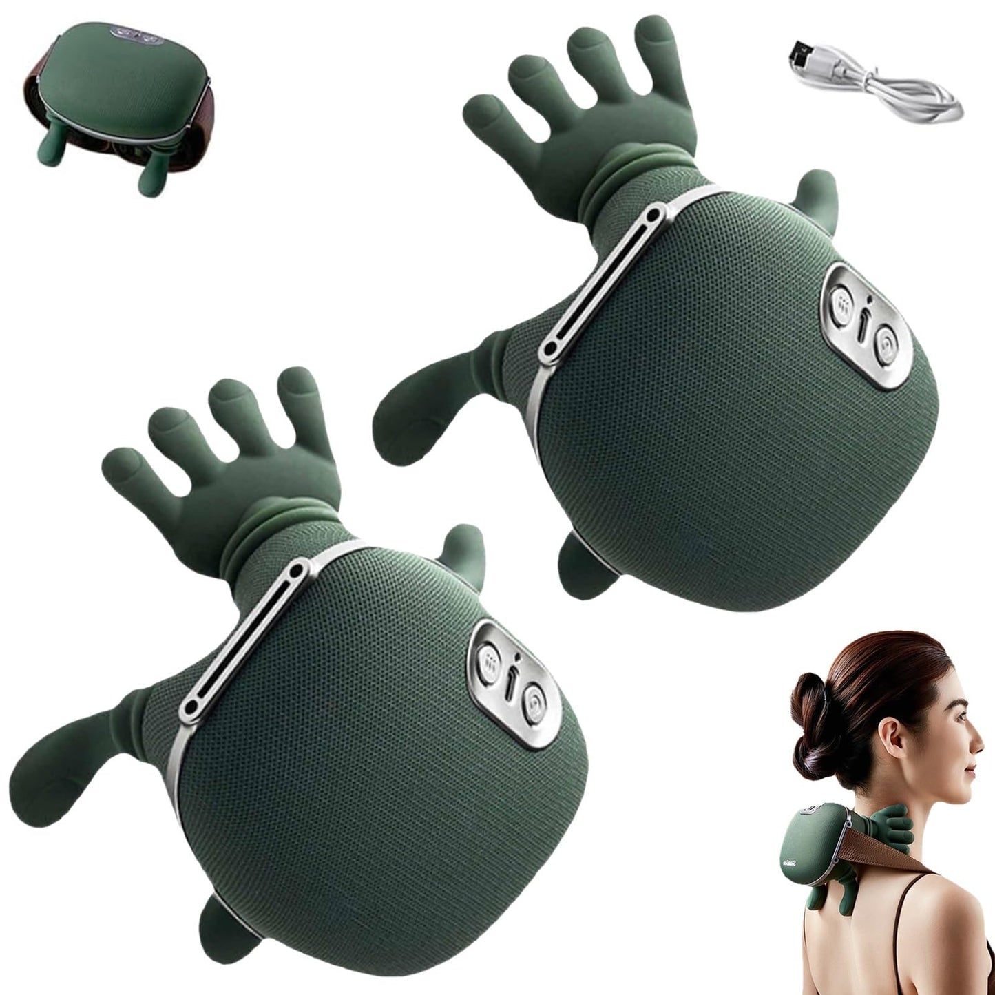 Airlandolists Neck and Shoulder Massager with Heat, Electric Simulated Human Hand Cervical Trapezius Neck Massager Pillow, Deep Tissue 3D Kneading Massagers for Shoulder, Leg(2Pcs)