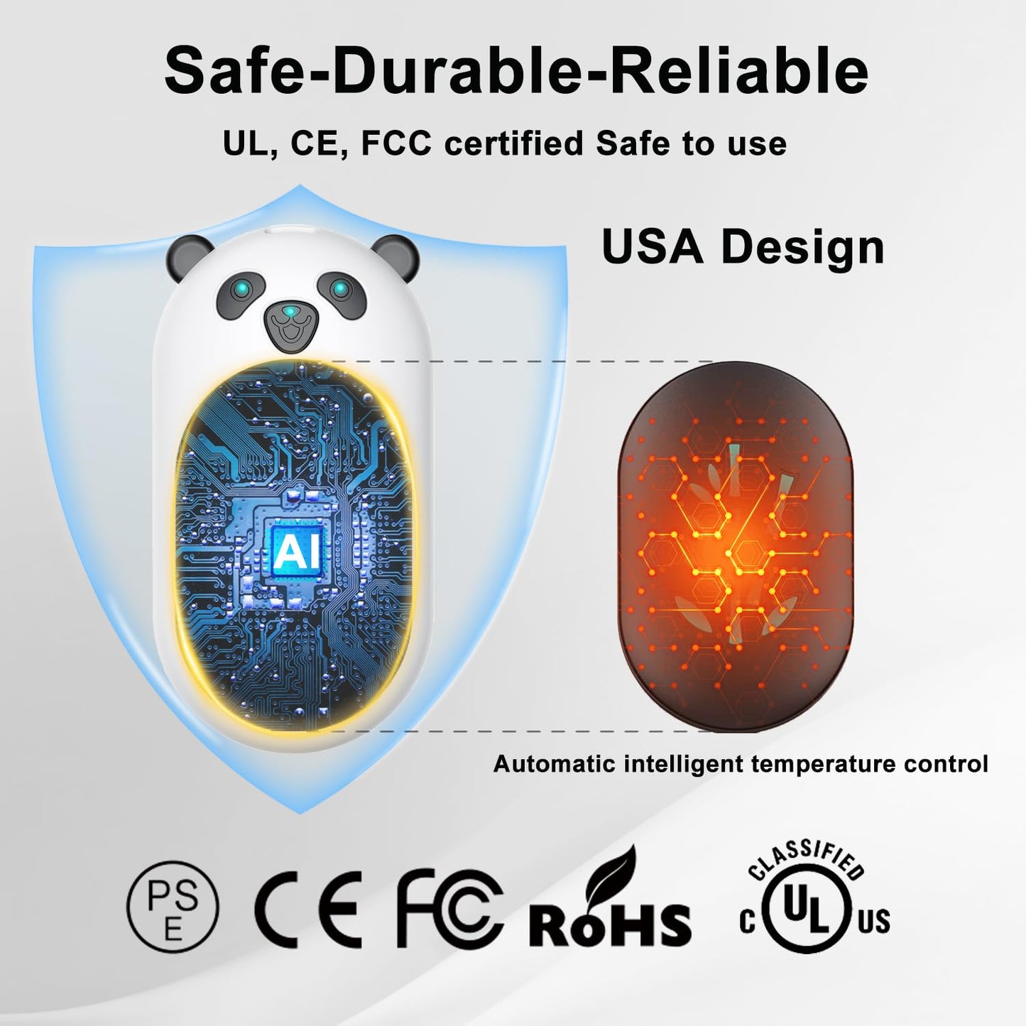 AI Hand Warmers Rechargeable 2 Pack, 6000mAh Electric Hand Warmer Reusable, 20Hrs Long Heating, Portable Pocket Heater Handwarmer for Women Men, Outdoor Camping, Ski Equipment(Black/White)