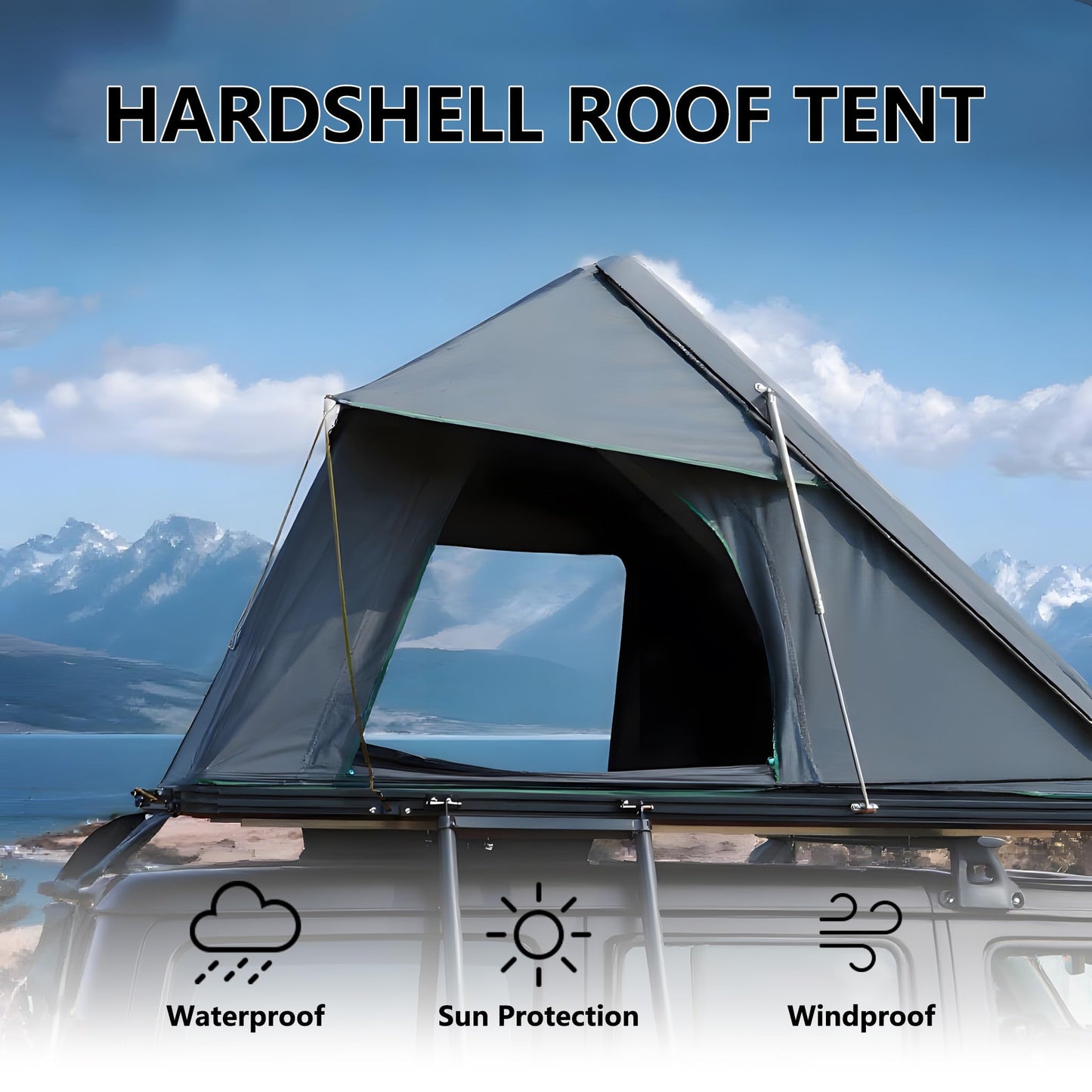 Hard Shell Rooftop Tent for SUV/Truck/Jeep, 2-3 Person Waterproof Car Top Tent with Mattress, Windproof Aluminum Alloy Camping Shelter for All-Weather, Complete Accessories (Grey, OneSize)
