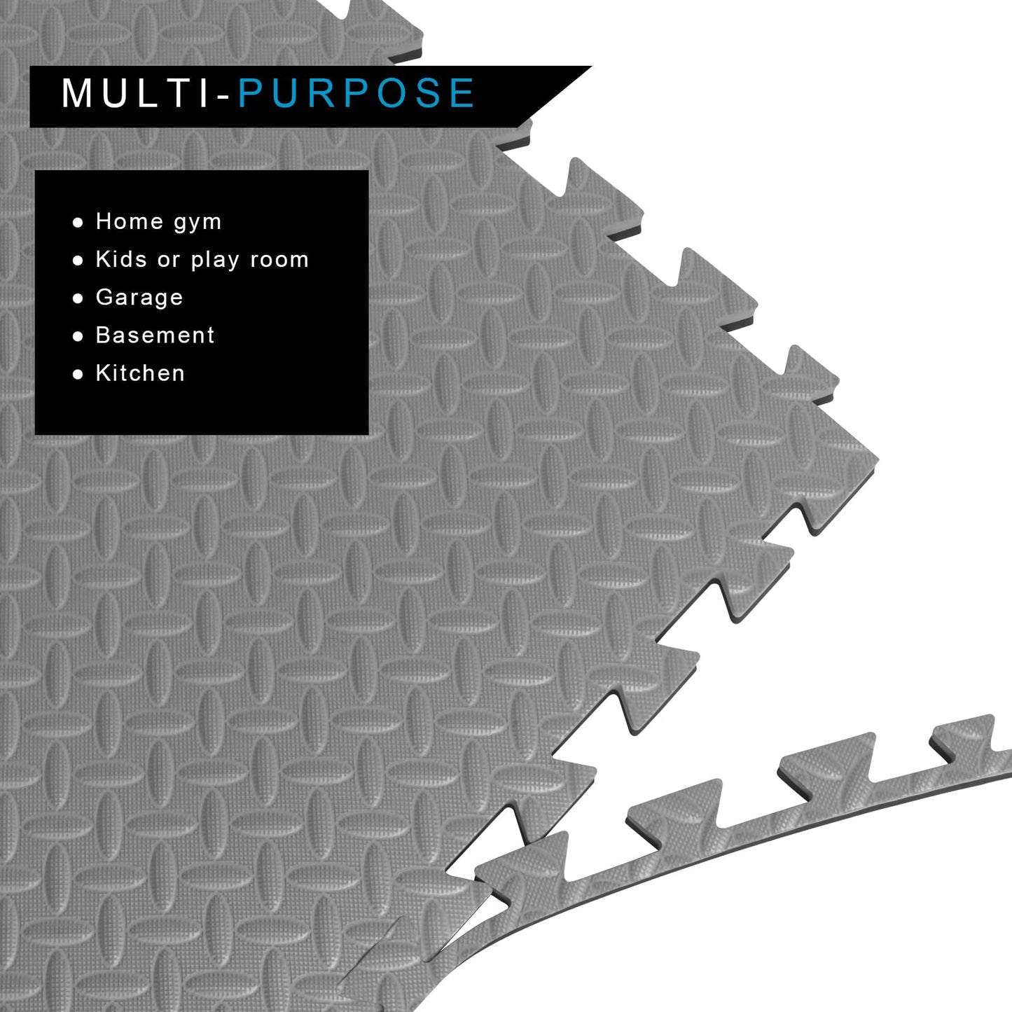 1 in Thick 48 Sq Ft EVA Foam Exercise Gym Mats 12 Pcs - Interlocking Puzzle Floor Tiles for Home Gym Heavy Workout Equipment Flooring - 24 x 24in Tile, Black & Gray