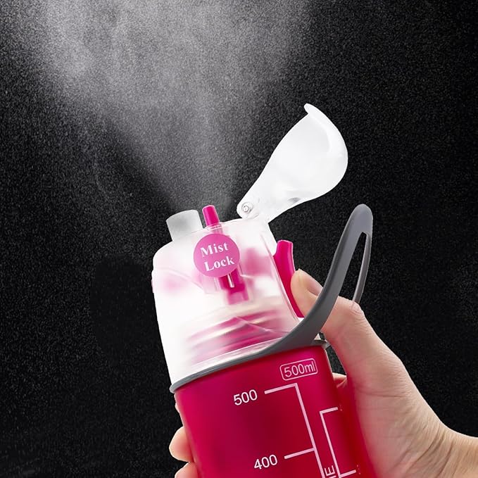 Linowos Drinking and Misting Sports Water Bottle, Non-Toxic BPA Free, Fast Water Flow Opens with 1-Click, Portable Leak-Proof Spray Cup for Cycling Fitness Camping Hiking Outdoor