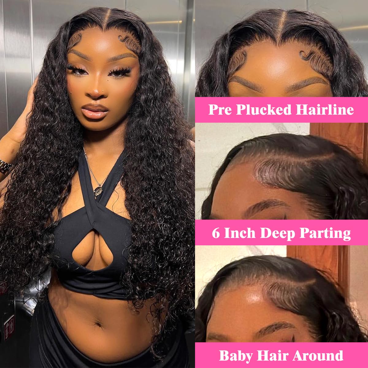 BAFUWIG Curly Human Hair Wig Deep Wave Lace Front Wigs Human Hair Wig 13x6 180% Density 20 Inch HD Lace Front Wigs Pre Plucked with Baby Hair Natural Black Wig For Women