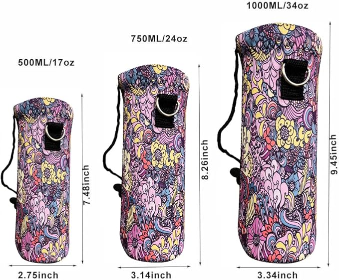 Water Bottle Sling Case Bag Carrier Holder - 500ML 750ML 1000ML Neoprene Water Bottle Sleeve Cooler Cover Pouch with Adjustable Shoulder Strap for Men Women Travel Camping Walking Hiking Running