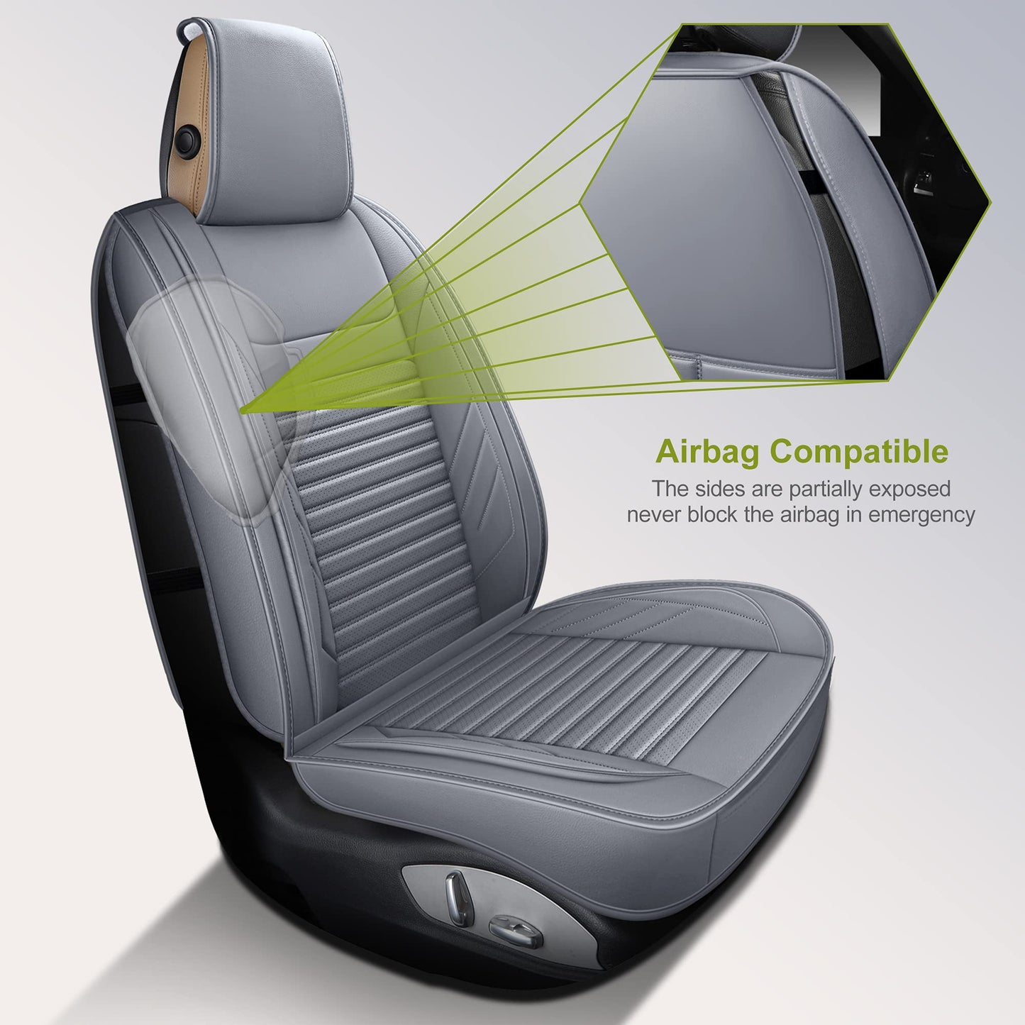 AOOG Leather Car Seat Covers, Leatherette Automotive Seat Covers for Cars SUV Pick-up Truck, Non-Slip Vehicle Car Seat Covers Universal Fit Set for Auto Interior Accessories, Full Set, Gray
