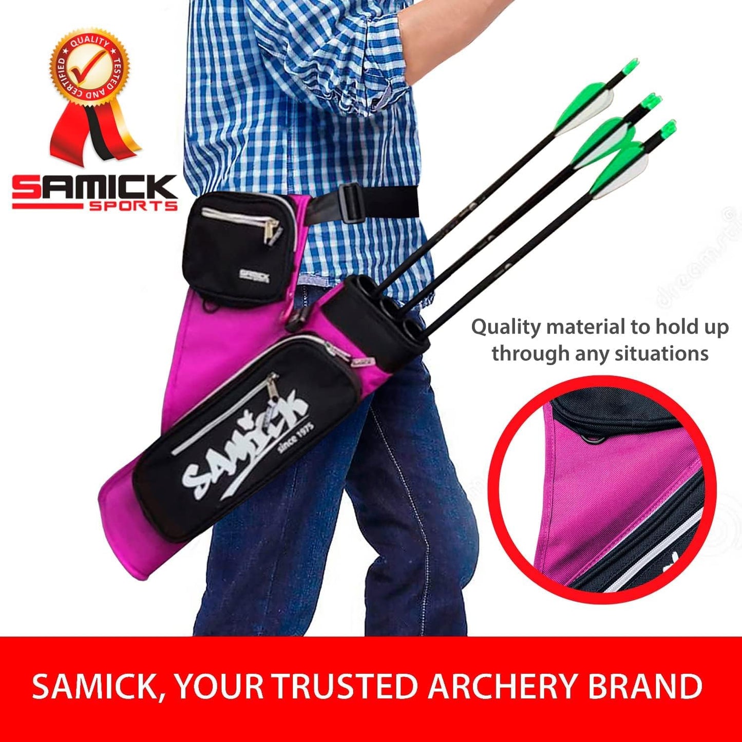 SAMICK SPORTS Archery Arrow Quiver - Adjustable Waist Hanged Quiver with 3 Removable Tubes & Pockets for Archery Arrows Case & Equipment - Ideal for Hunting & Target Practice - Right Handed Only