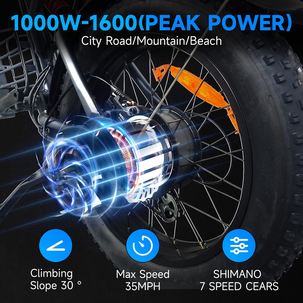 Retro Electric Bike for Adults,1000W-1600W(Peak Power) Electric Dirt Bike,35MPH 60Miles E Bikes, 20" Fat Tire Adult Electric Bicycle with 48V 18.9AH Battery, 7 Speed E Bike