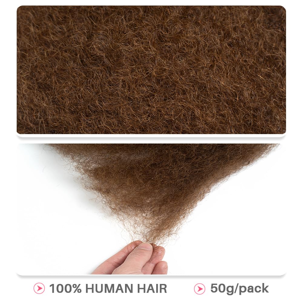 QVR Afro Kinkys Bulk Human Hair for Dreadlock Extensions Repair Locs, Mixed M4/30 12inch Spring Twist Braiding Afro Kinky Human Hair for Locks 50 Gram/Pack
