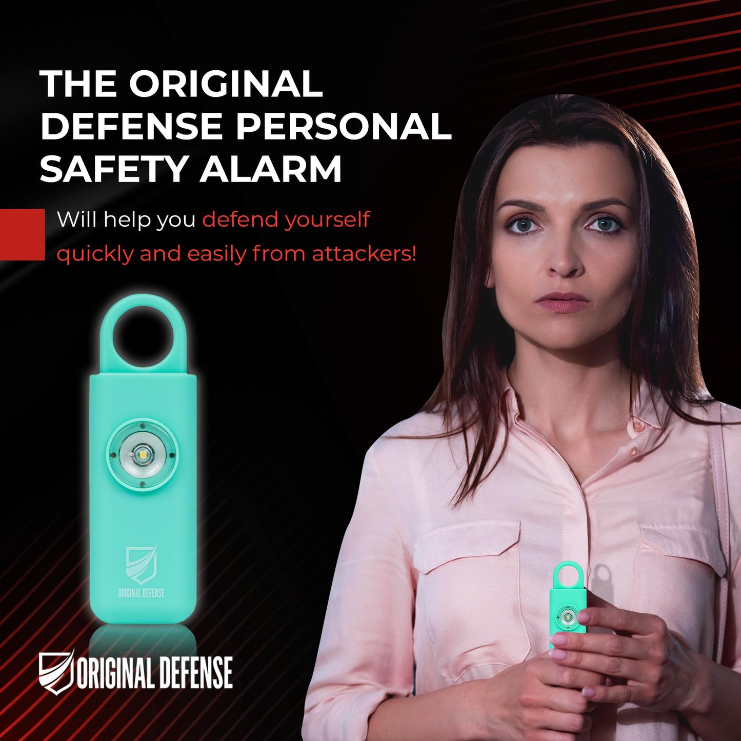 Original Defense® Siren Self-Defense Alarm (Mint) - 130 dB Keychain Alarm with LED Strobe Light for Women, Children, and Elderly - Police Recommended