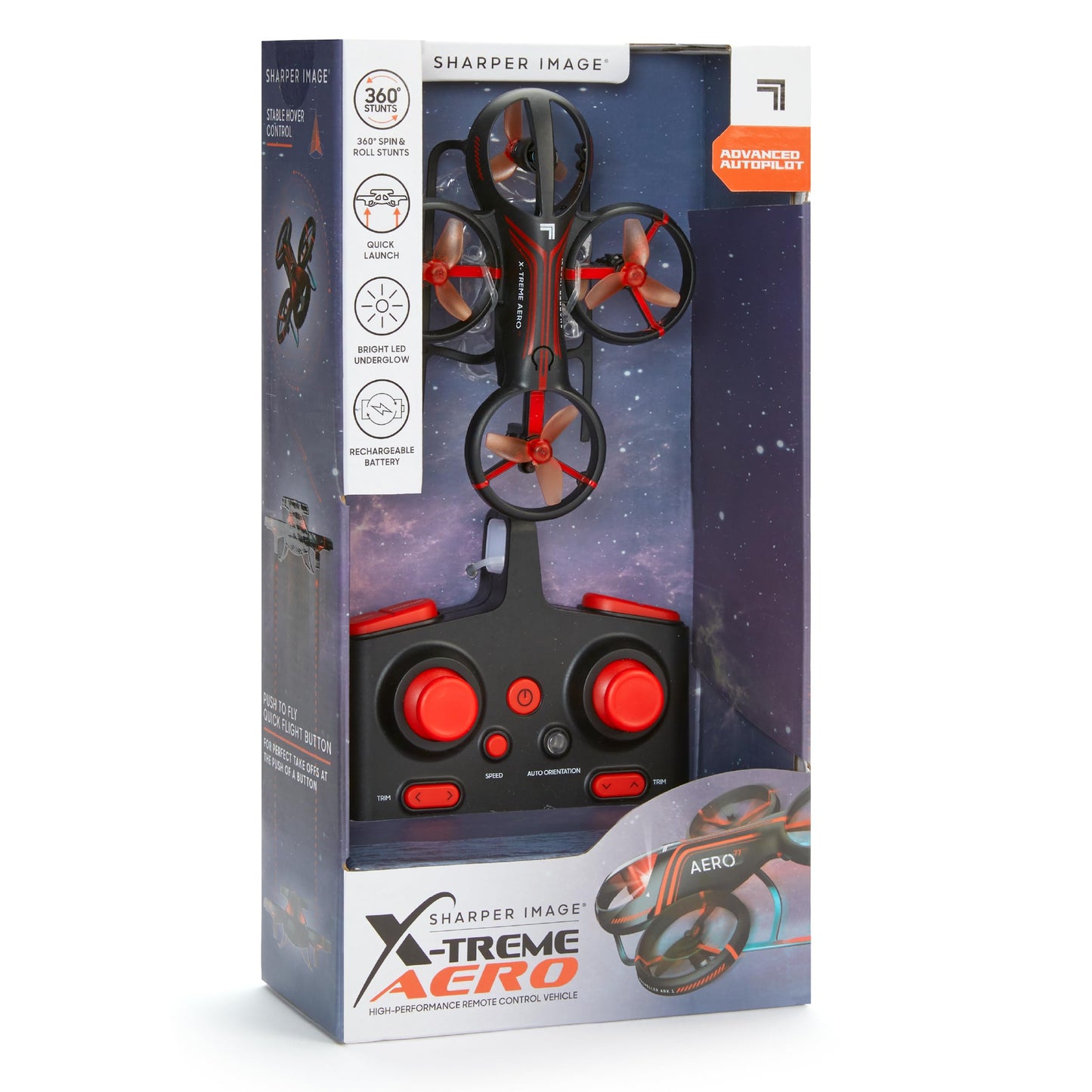 Sharper Image® X-Treme Aero Mini Drone, 4.6" RC Stunt Helicopter, 2.4 GHz Long Range Remote Control, Quiet Indoor & Outdoor Toy, Lightweight Durable, Kids & Adult Beginner Pocket Drone, Small Gift