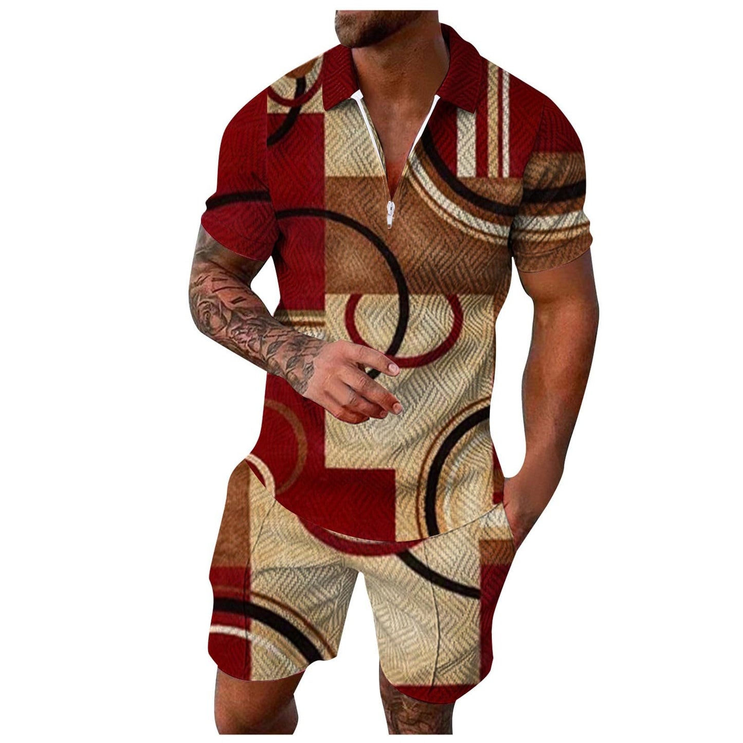 Generic Mens Pajama Lounge Sets 2 Piece Outfits Matching Short Sleeve Polo Tee Shirts and Casual Short Sets Fashion Tracksuits, X-Large, #D01-khaki